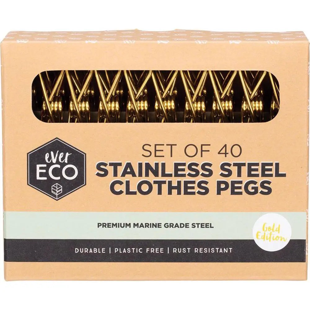 EVER ECO Stainless Steel Clothes Pegs Premium Marine Grade - Gold Edition 40 EVER ECO