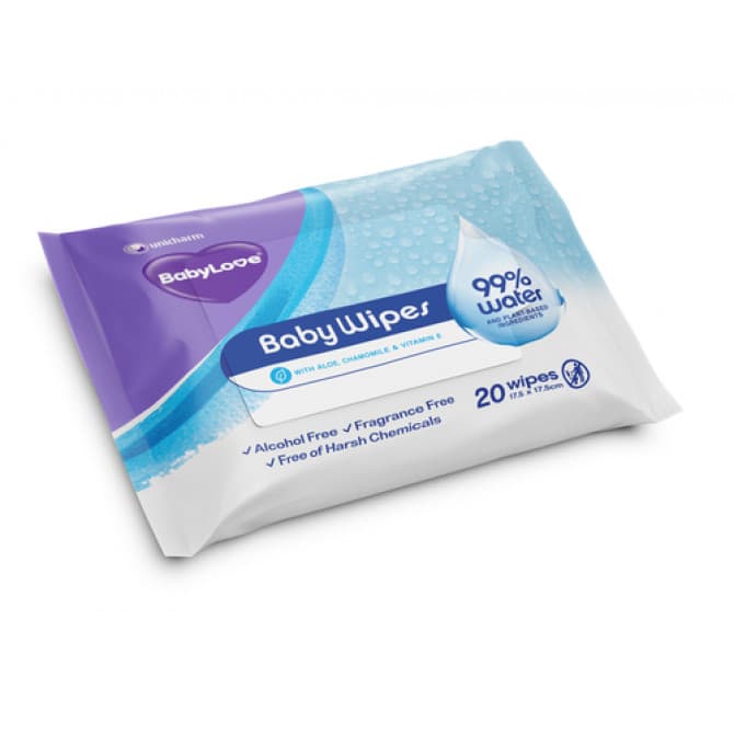 Babylove Baby Water Wipes Travel 20 Pack - Cutprice Online