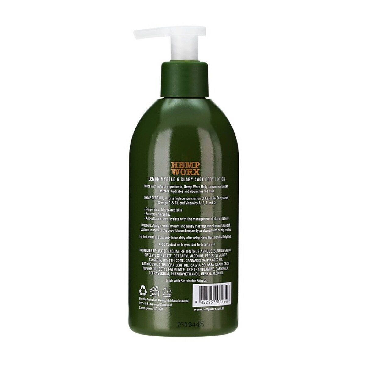 Hemp Worx Lemon Myrtle & Clary Sage Body Lotion 300ml