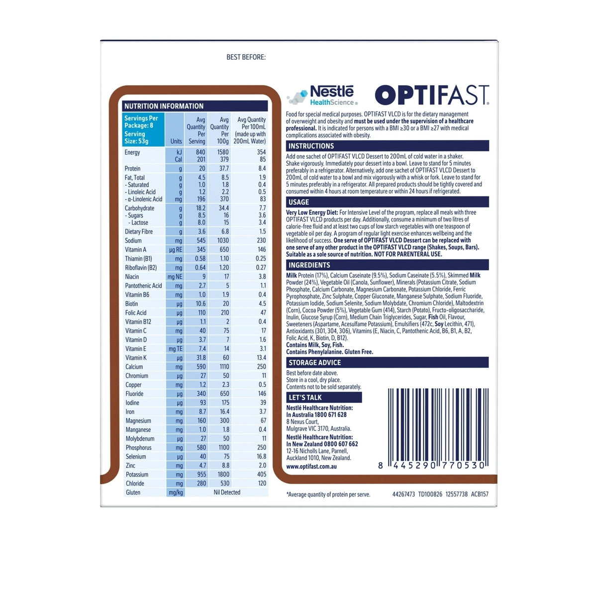 Optifast VLCD Dessert Chocolate 8 Serves