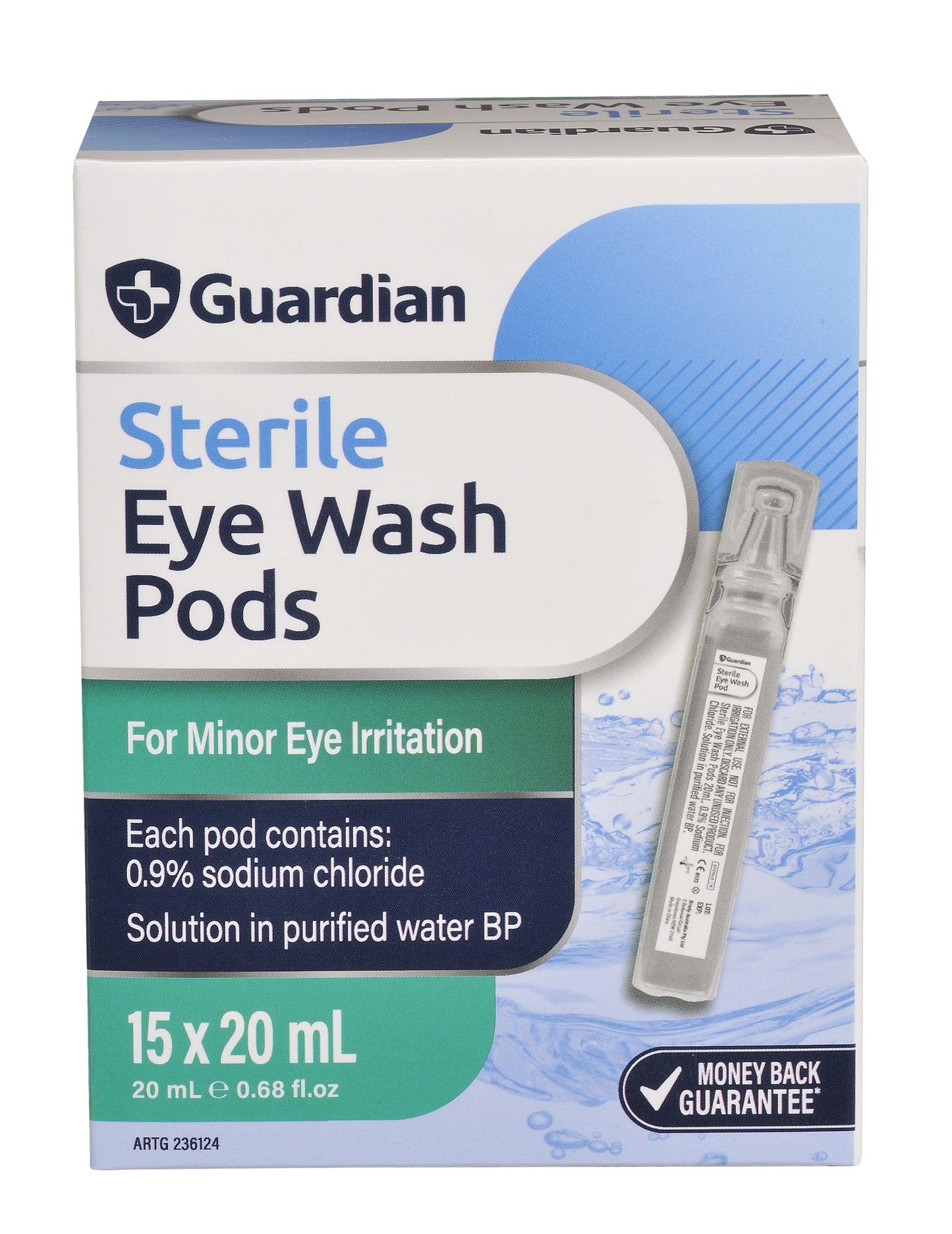 Guardian Sterile Eye Wash Pods 20ml 15 Pack
