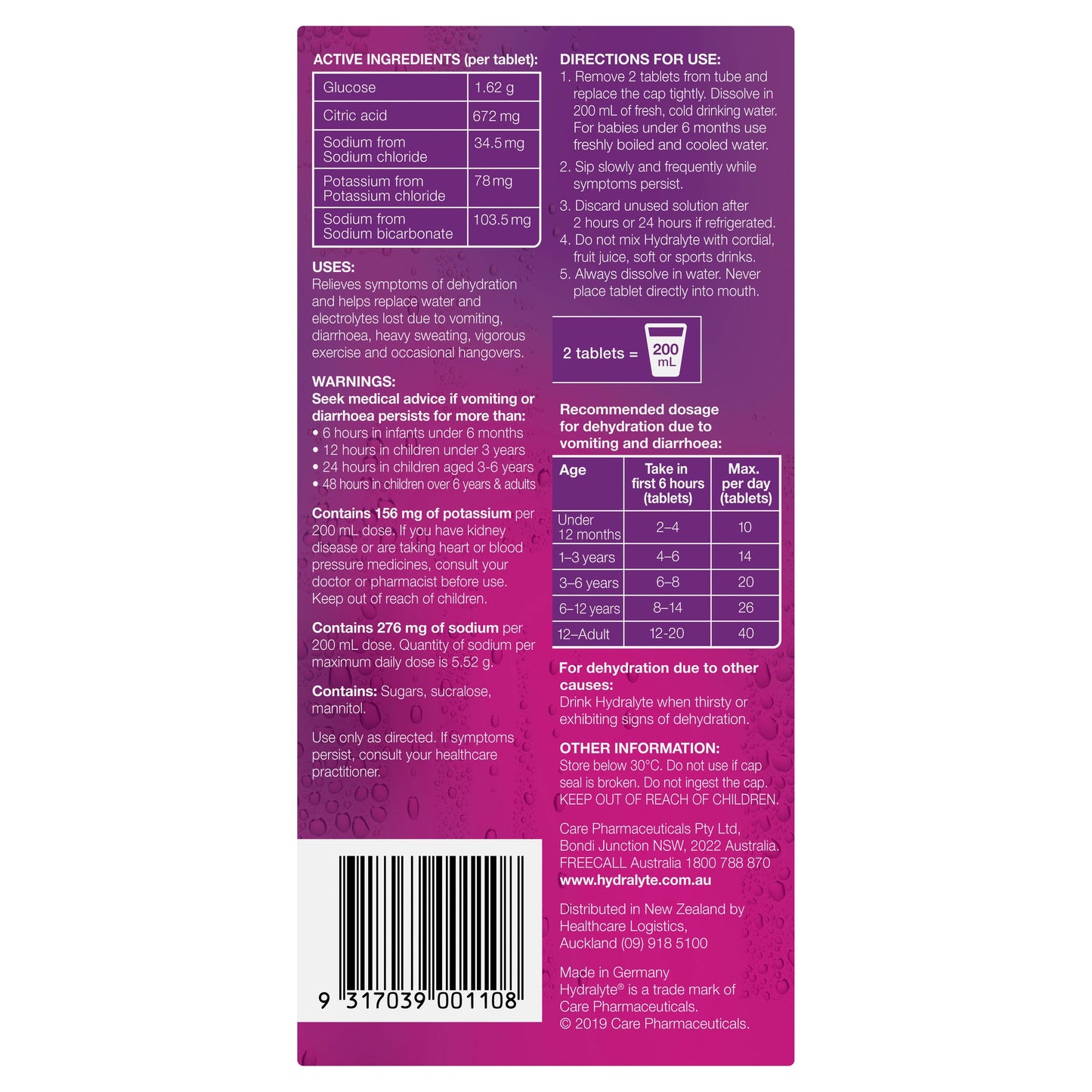Hydralyte Apple Blackcurrant Effervescent Electrolyte Tablets 40 Pack - Cutprice Online