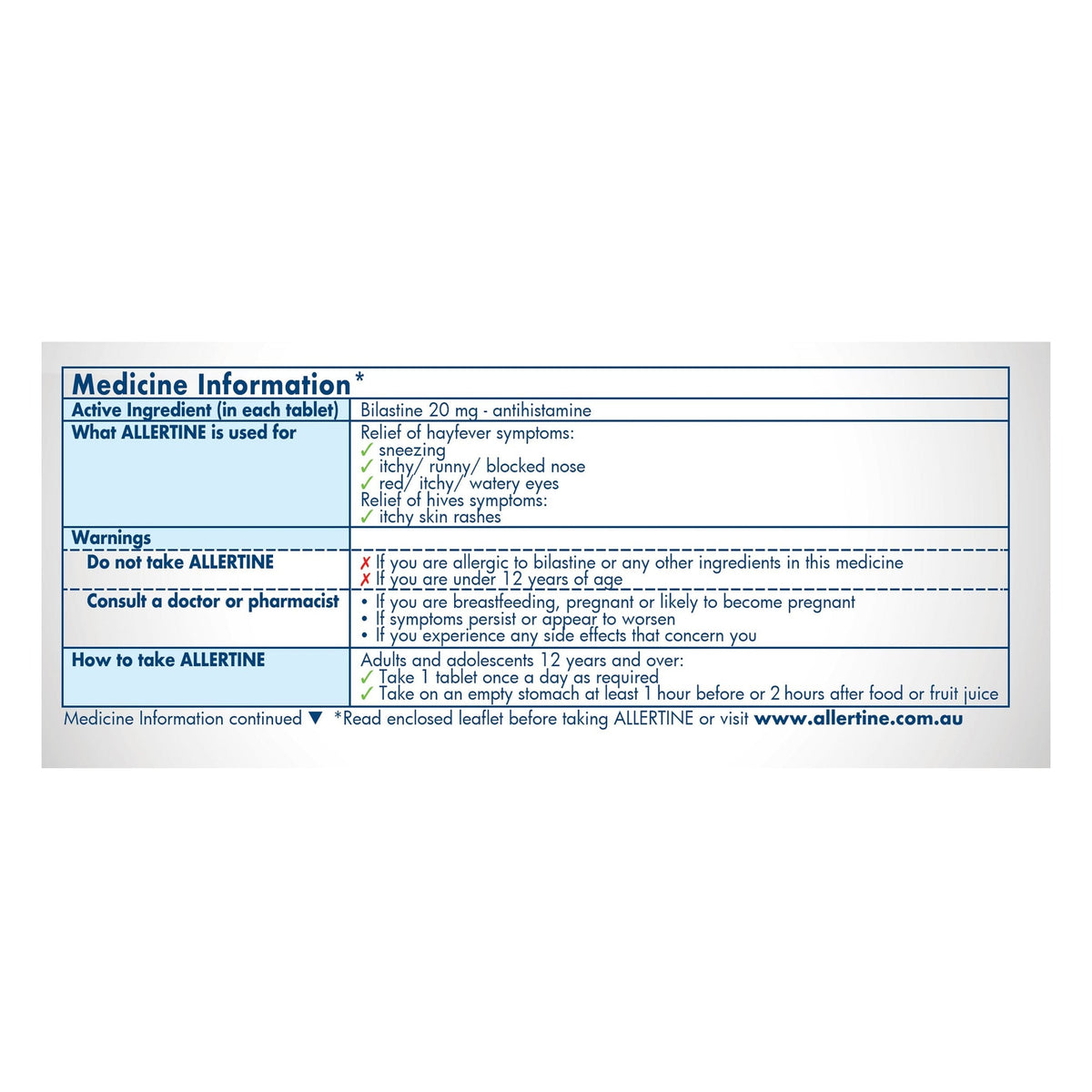 Allertine 20mg 24 Hour Hay Fever & Allergy Relief 30 Tablets