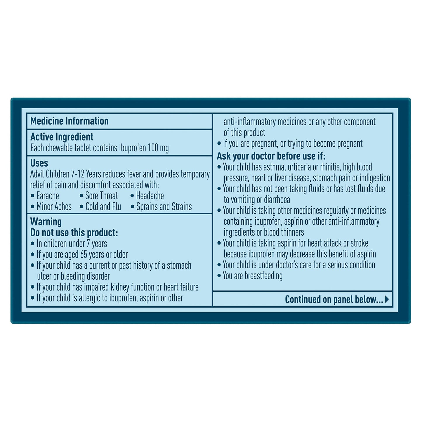 Advil Childrens 7-12 Years 20 Chewable Tablets - Cutprice Online