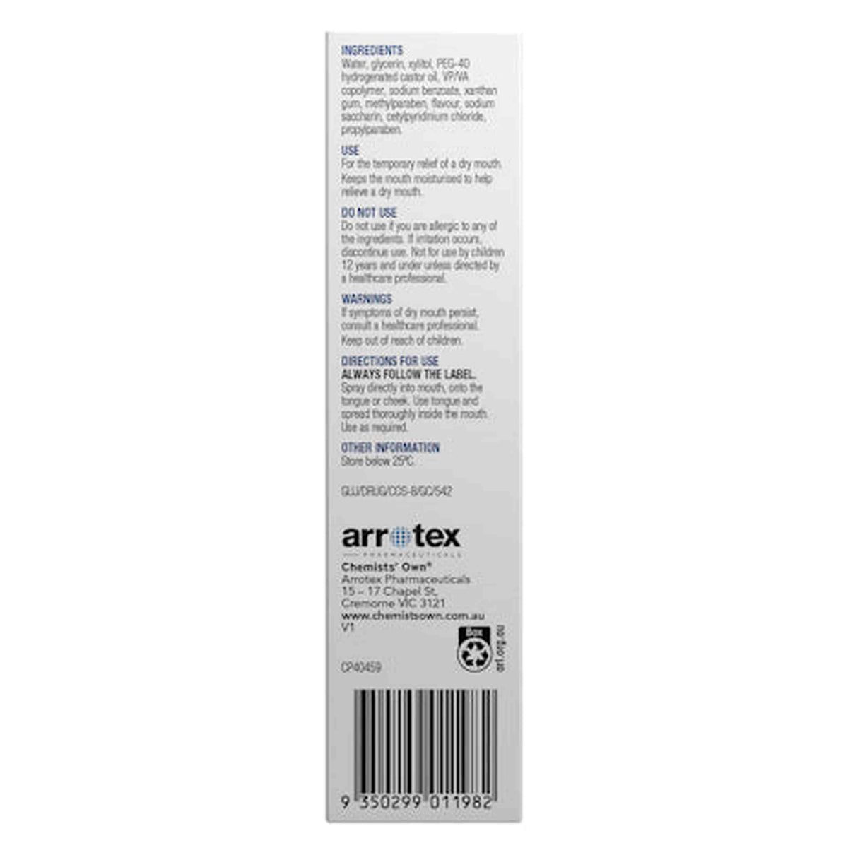 Chemists' Own BIORAL DRY MOUTH Relief MOUTH SPRAY 50ML Generic of Biotene