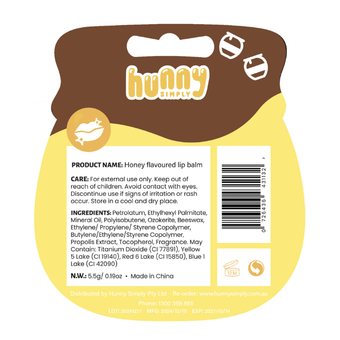 HUNNY SIMPLY Lip Balm Honey Flavoured 5.5g