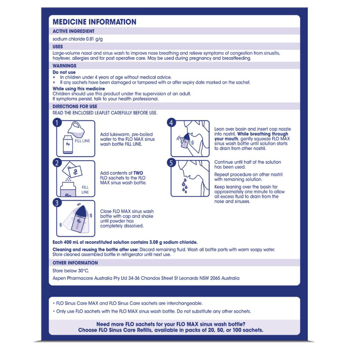 FLO Sinus Care Max Kit 28 Sachets & Bottle