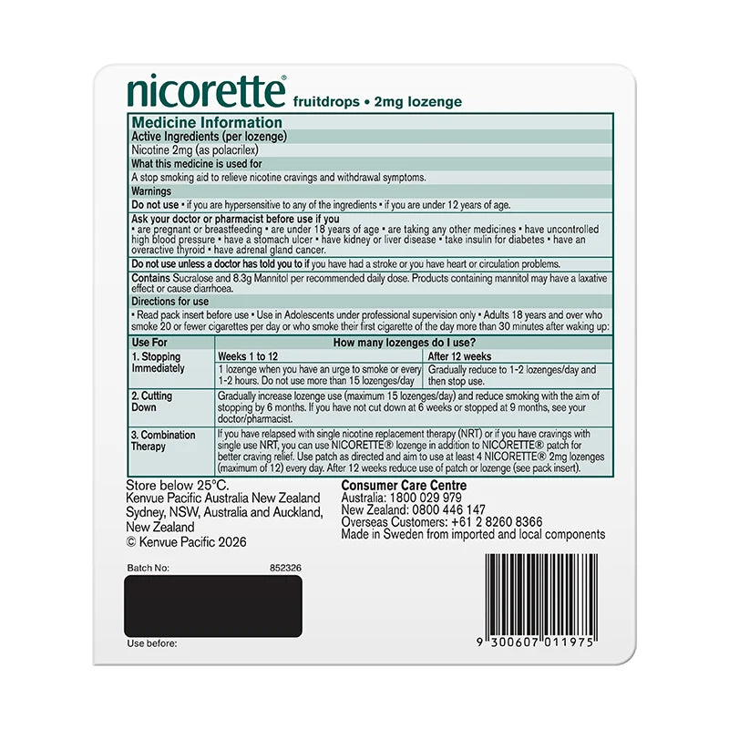 Nicorette Fruit Drops Lozenges Value Pack 2mg 160