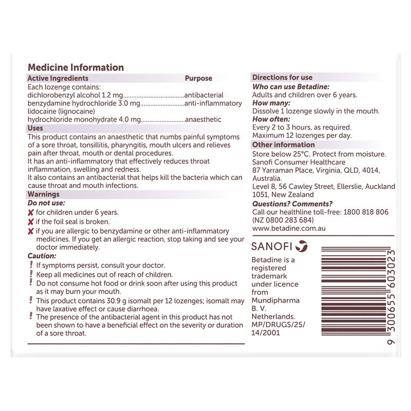 Betadine Anaesthetic Lozenges Berry Flavour 36 Pack - Sore Throat Lozenges - Cutprice Online