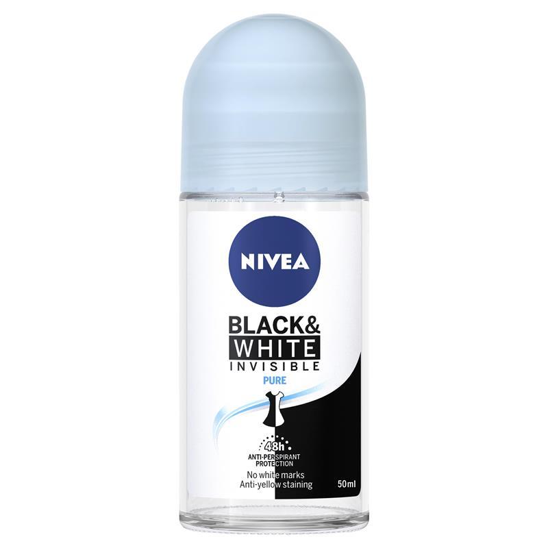 Nivea Deodorant for Women Black and White Invisible Pure Roll On 50 ml - Cutprice Online