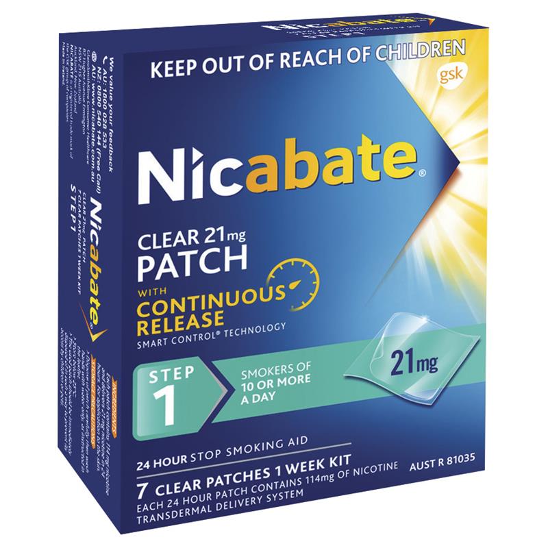Nicabate Clear Patch Quit Smoking Step 1 21mg 7 Patches - Cutprice Online