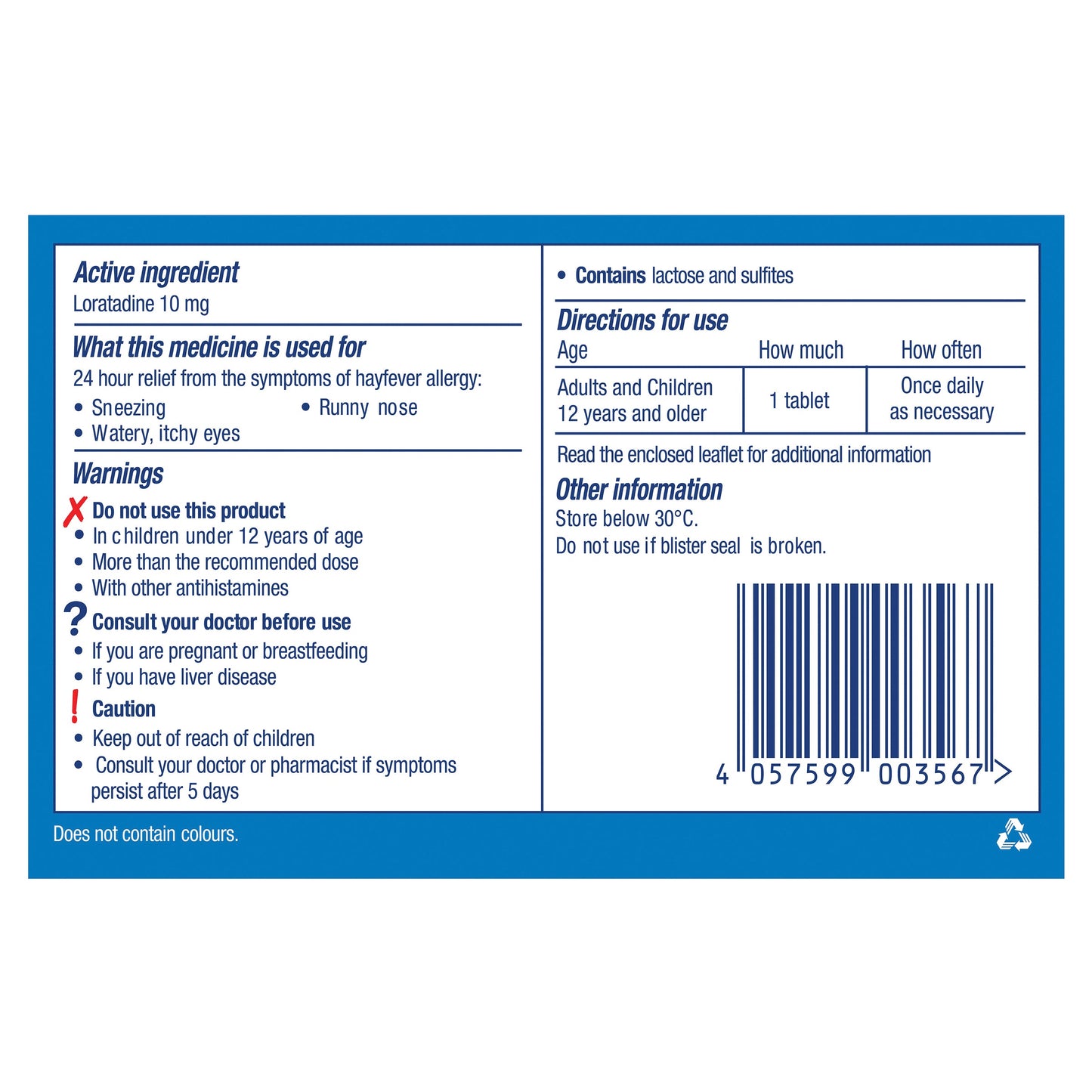 Claratyne Hayfever Allergy Relief Antihistamine 10 Tablets - Cutprice Online