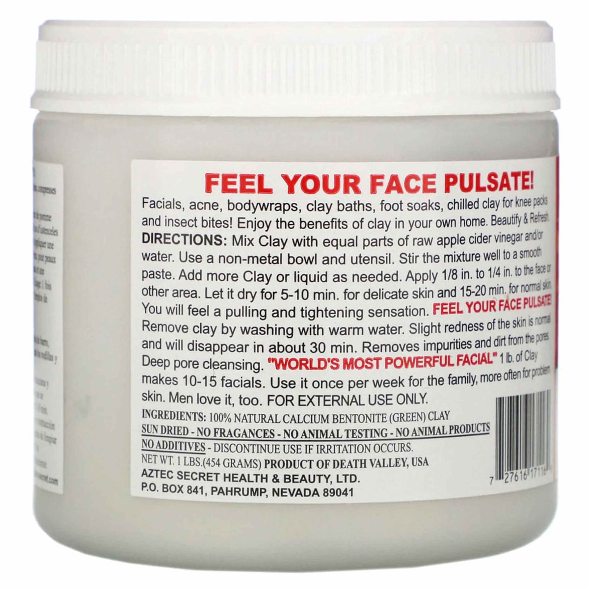Aztec Secret 100% Natural Calcium Bentonite Clay Facial Clay 454g