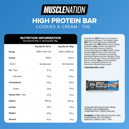 Muscle Nation High Protein Bar Cookies & Cream 70g