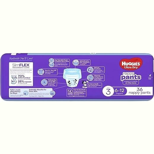 Huggies Ultra Dry Nappy Pants Boys Size 3 (6-12kg) 36 Pack - Cutprice Online