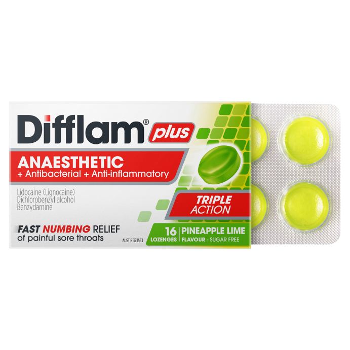 Difflam PLUS Anaesthetic Pineapple & Lime 16 Lozenges