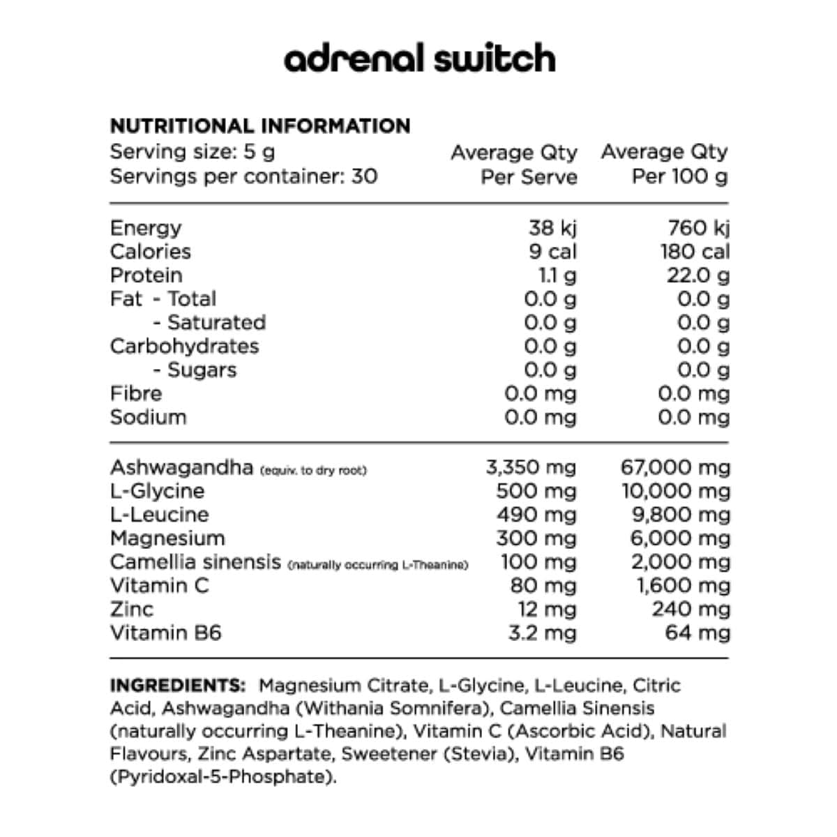 SWITCH NUTRITION Adrenal Magnesium Support Formula Lemonade 150g Switch Nutrition