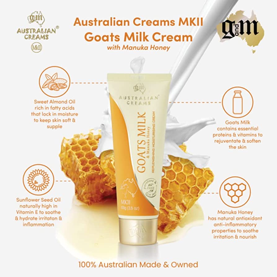Australian Creams MkII Goats Milk Replenishing Moisturising Cream With Manuka Honey 100g Australian Creams MkII
