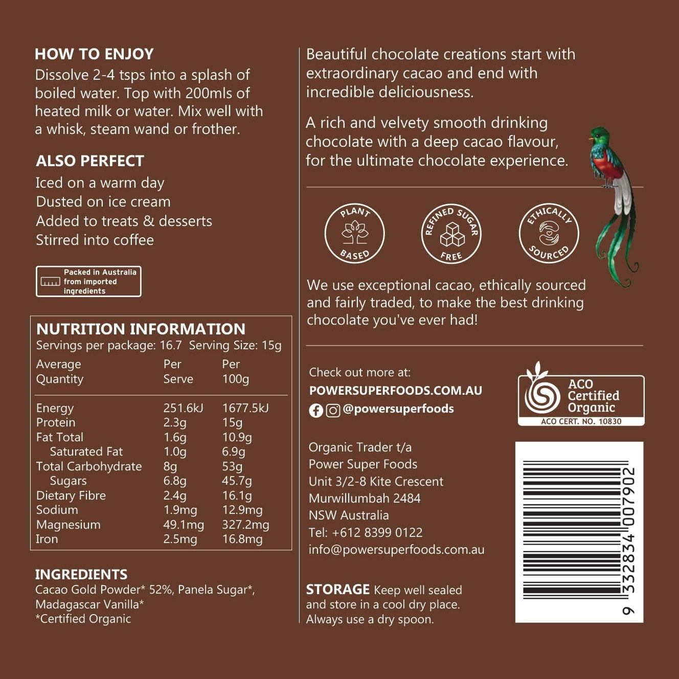 POWER SUPER FOODS Organic Dark Drinking Chocolate 250g - Cutprice Online