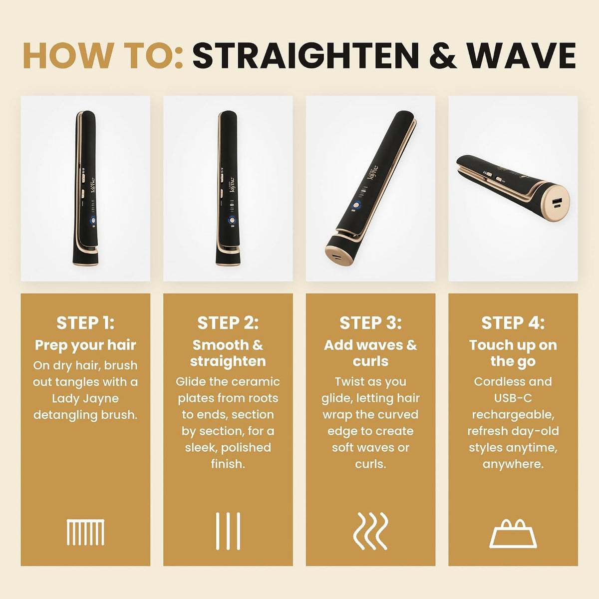 Lady Jayne Salon Pro Rechargeable 2 in 1 Hair Styler