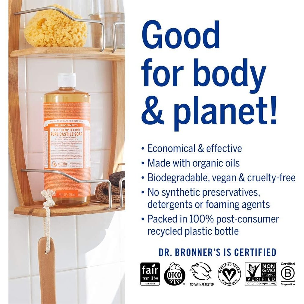 Dr. Bronner's Pure-Castile Soap Liquid (Hemp 18-in-1) Tea Tree 946ml - Cutprice Online