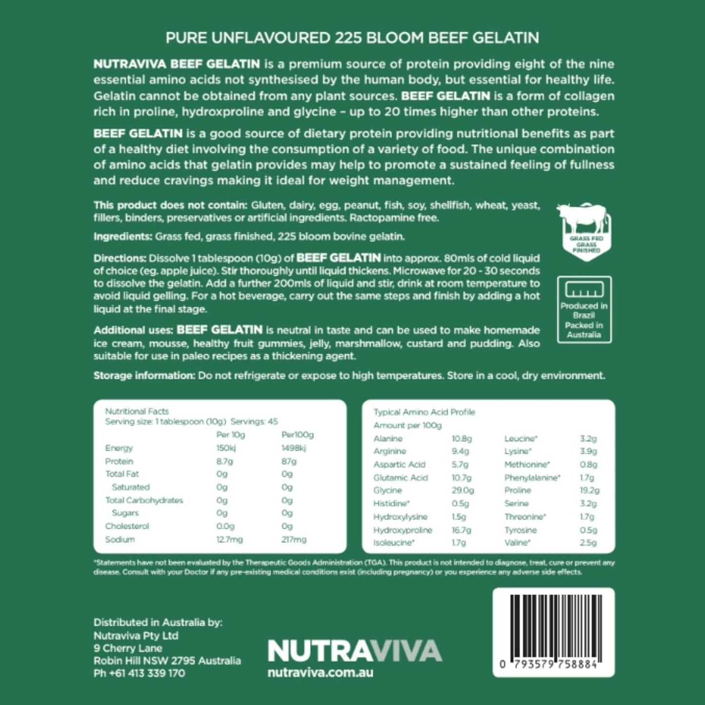 Nutraviva (NesProteins) Beef Gelatin (Grass Fed) 450g - Cutprice Online