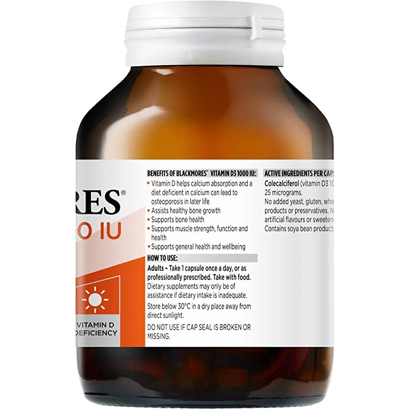 Blackmores Vitamin D3 1000IU Bone Health Immunity 300 Capsules - Cutprice Online