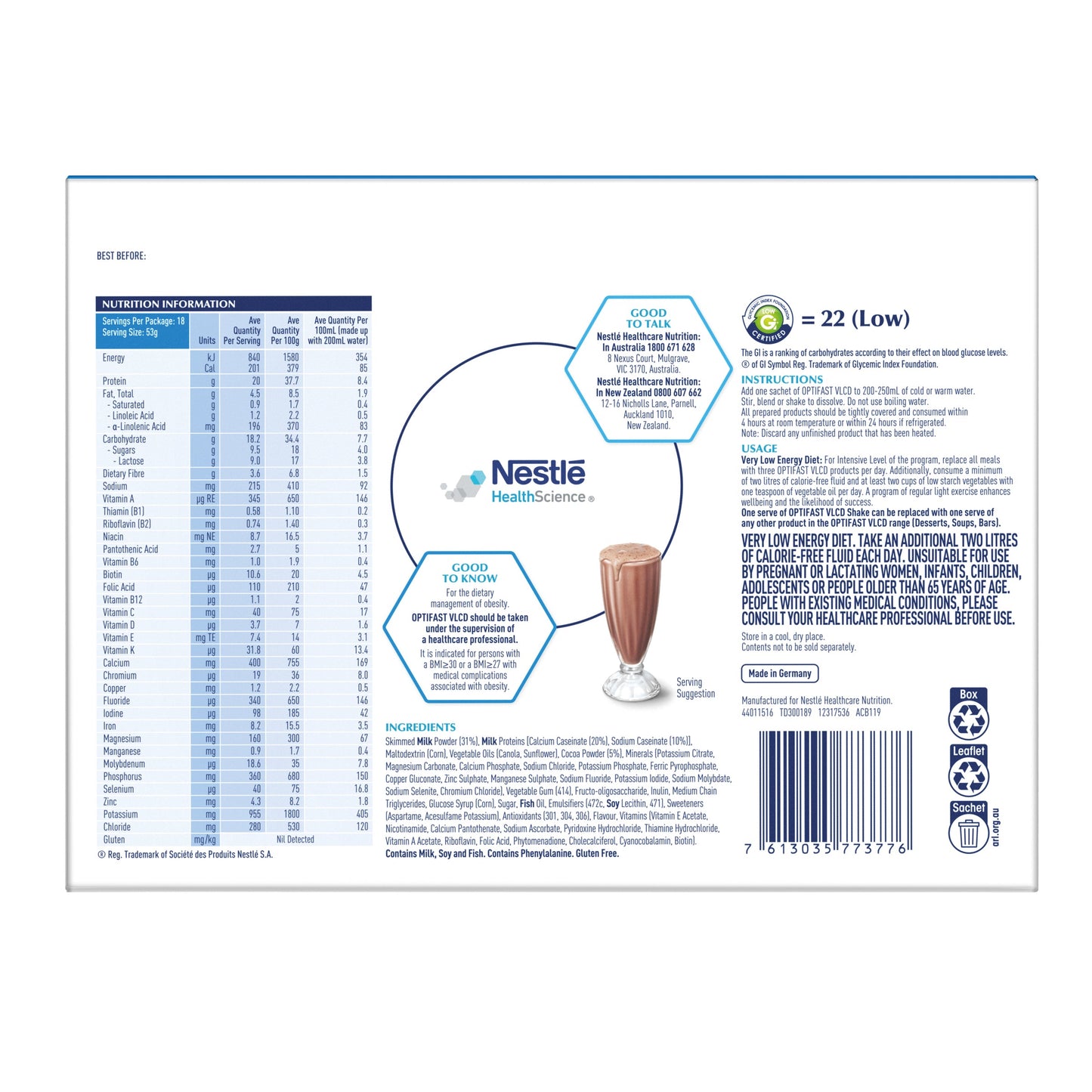 Optifast VLCD Shake Chocolate 18 x 53g - Cutprice Online