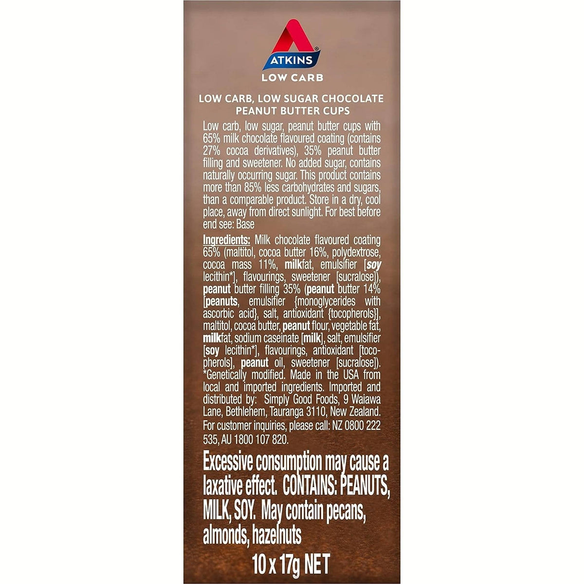 Atkins Peanut Butter Cups 17g 10 Pack