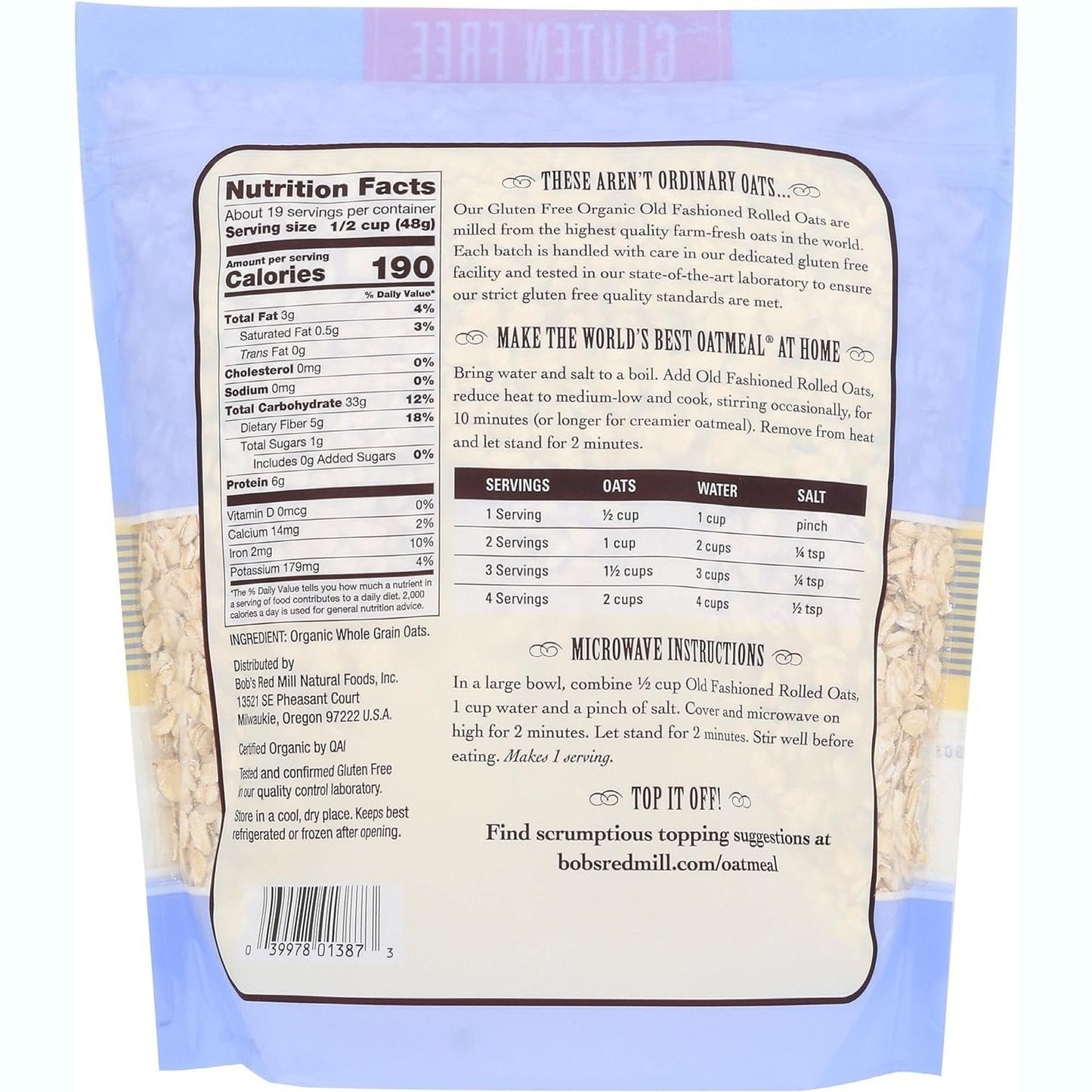 Bob's Red Mill Organic Old Fashioned Rolled Oats 907g BOB'S RED MILL