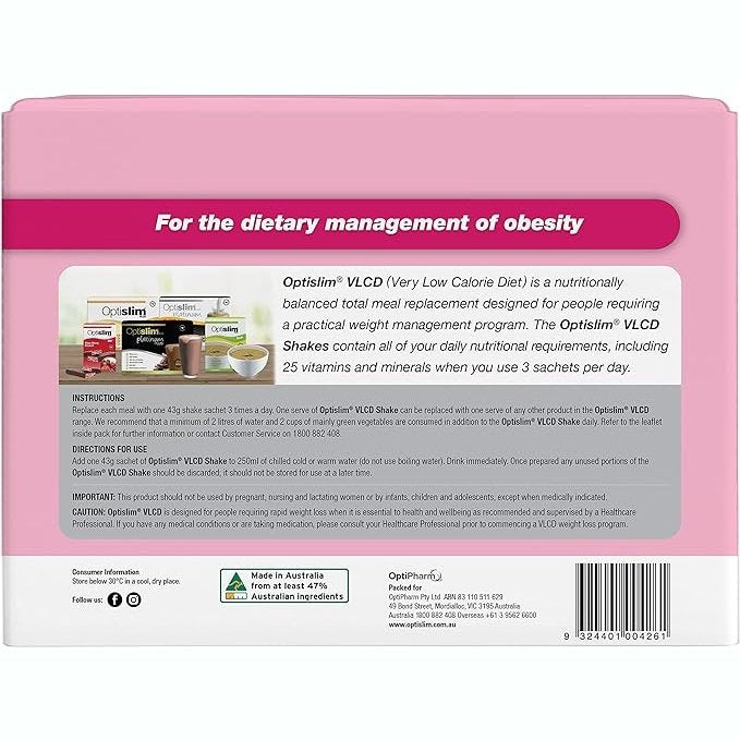 Optislim VLCD Meal Replacement Shake Strawberry 21x43g Sachets - Cutprice Online