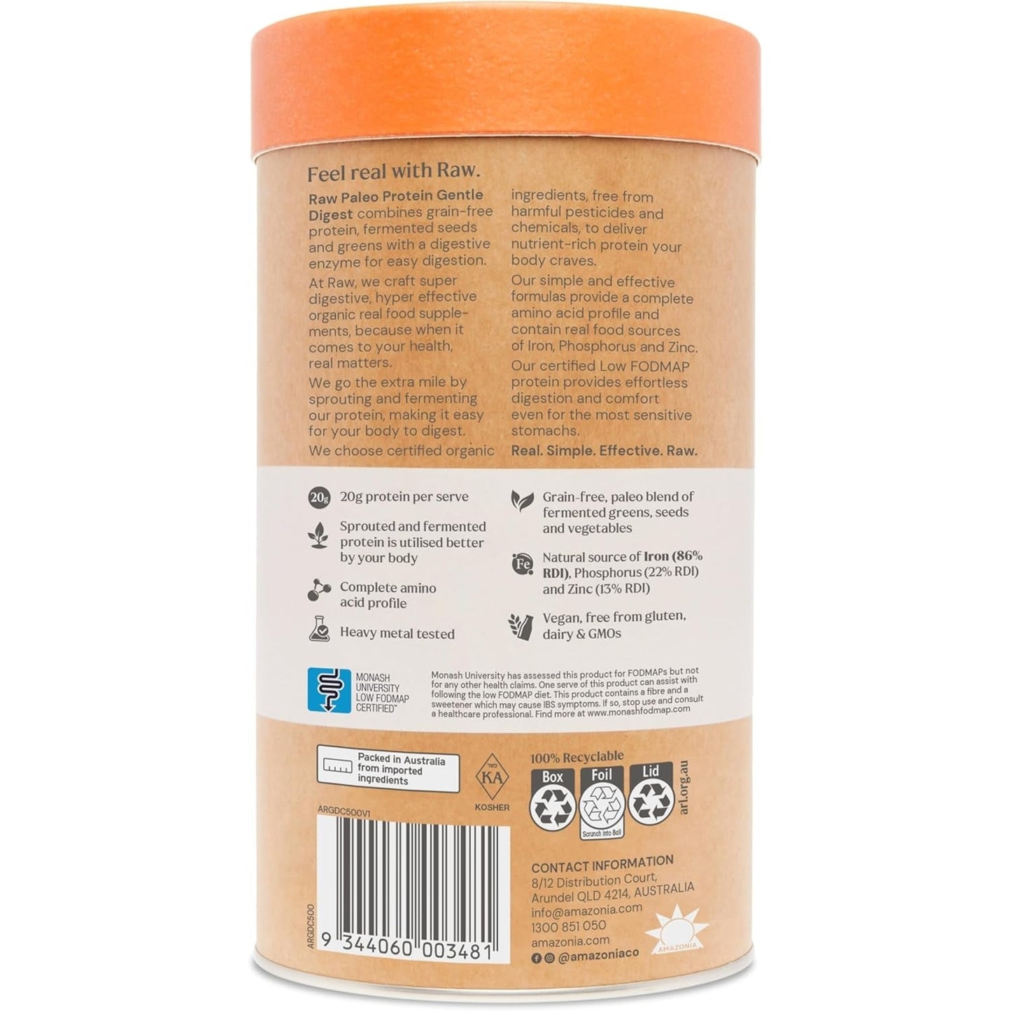 Amazonia Raw Protein Organic Paleo Gentle Digest Chocolate 500g - Cutprice Online