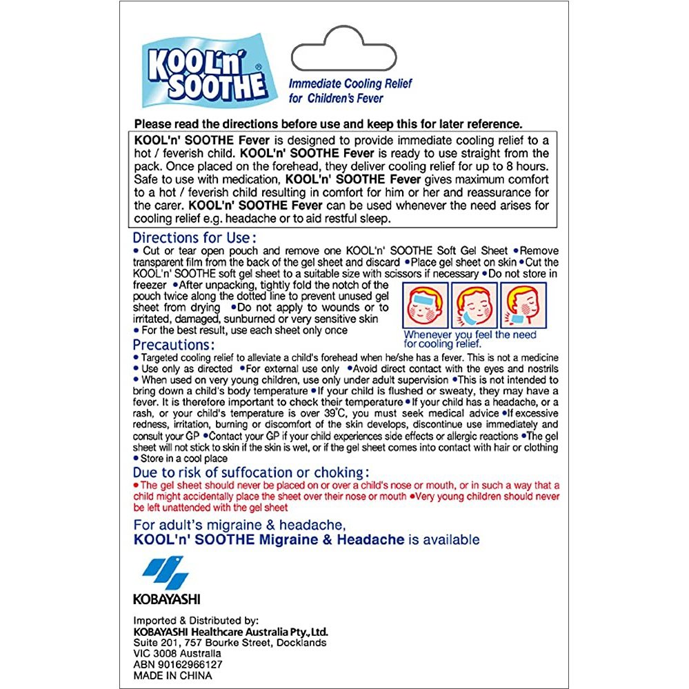 Kool n Soothe Kids Fever Relief 6 Sheets - Cutprice Online