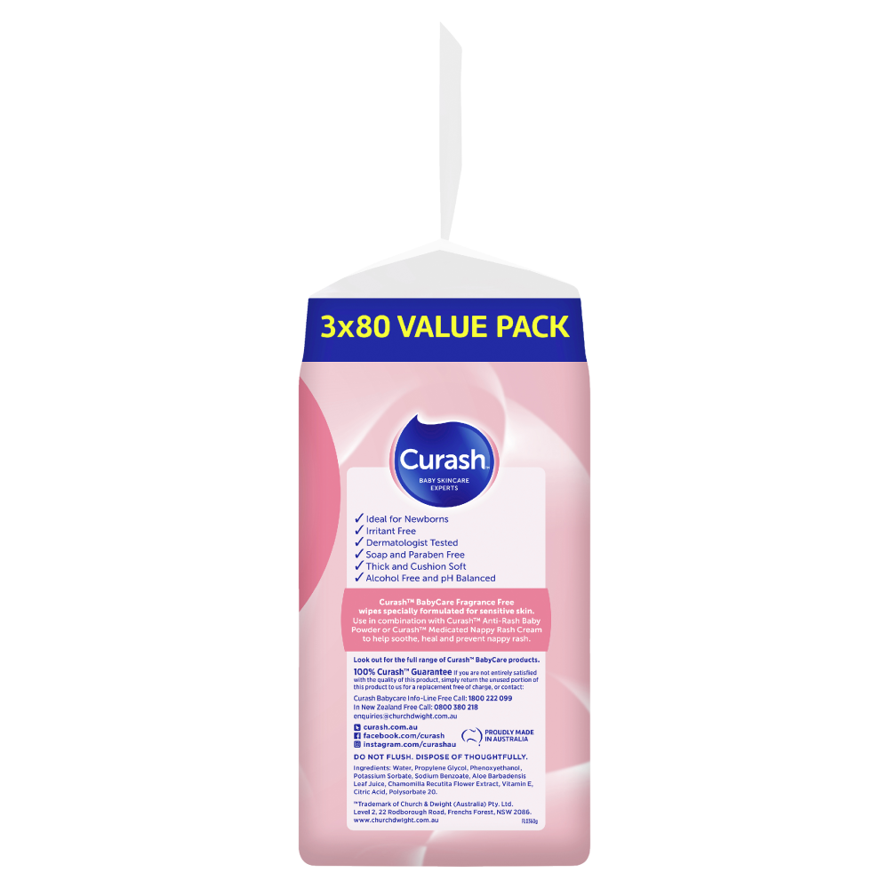 CURASH FRAGRANCE FREE WIPES 3X80PK - Cutprice Online