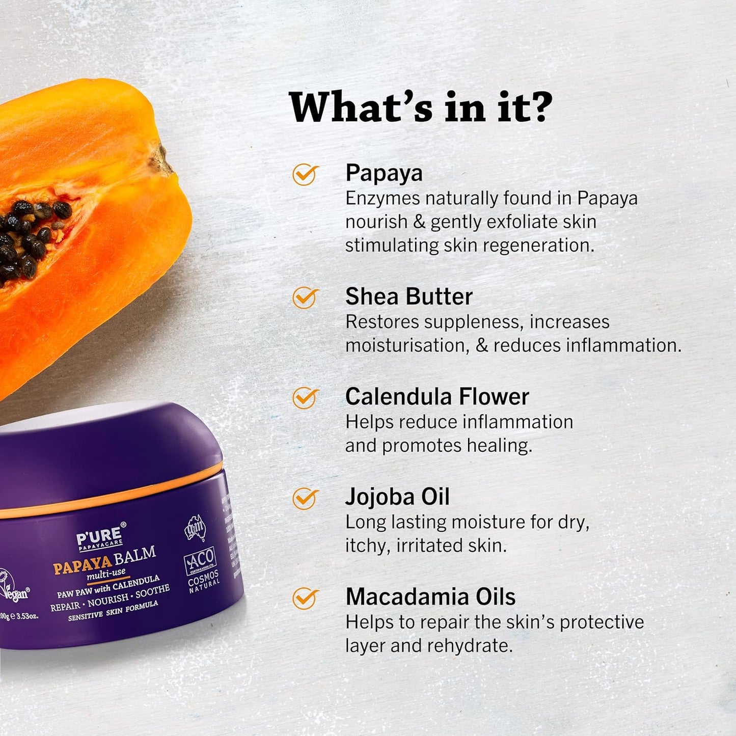 P'URE PAPAYACARE Papaya Balm Multi-Use Paw Paw With Calendula 100g URE PAPAYACARE
