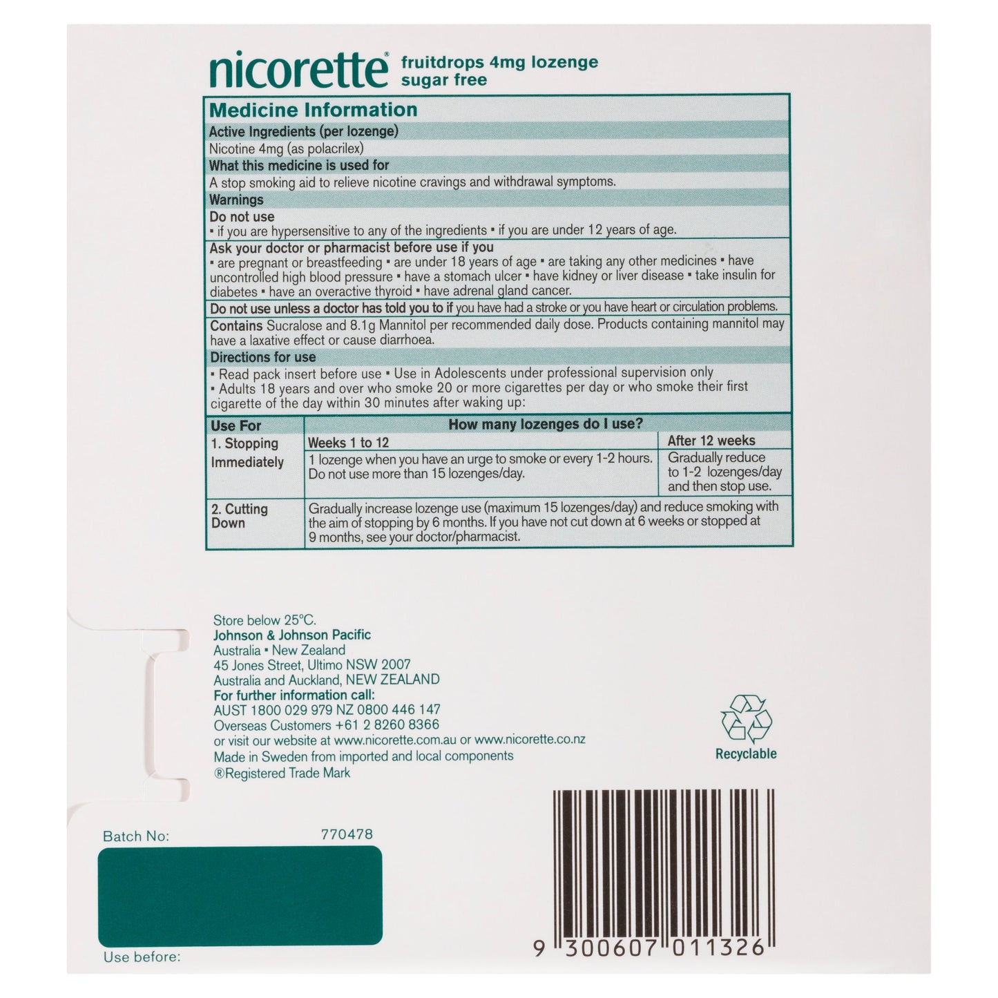 NICORETTE COOLDROPS FRUIT 4MG 80 LOZENGES - Cutprice Online