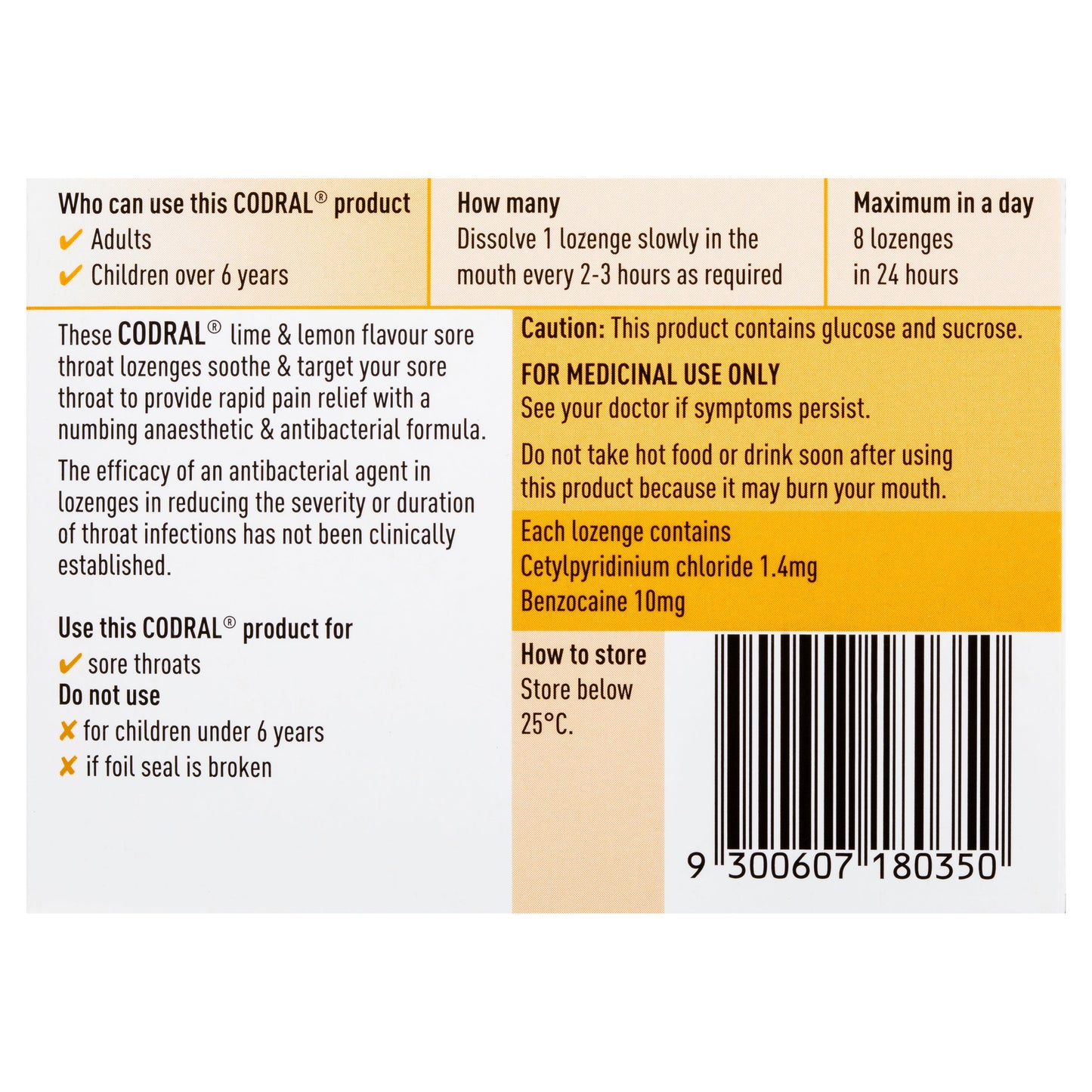 Codral Sore Throat Lozenges Antibacterial + Anaesthetic Lime & Lemon 36 Pack - Cutprice Online