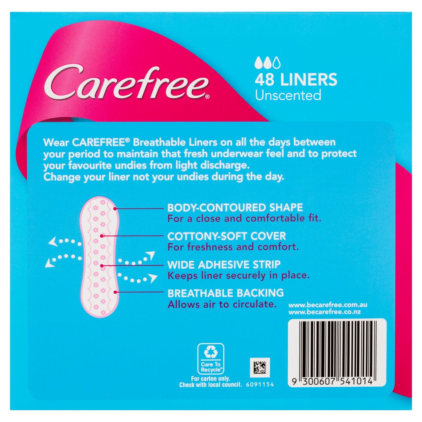 Carefree Breathable Unscented Panty Liners 48 Pack - Cutprice Online