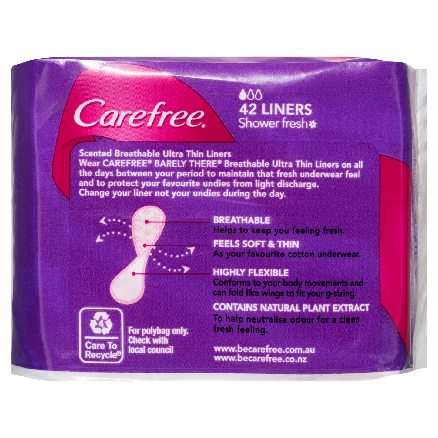 Carefree Barely There Shower Fresh Scent 42 Liners - Cutprice Online