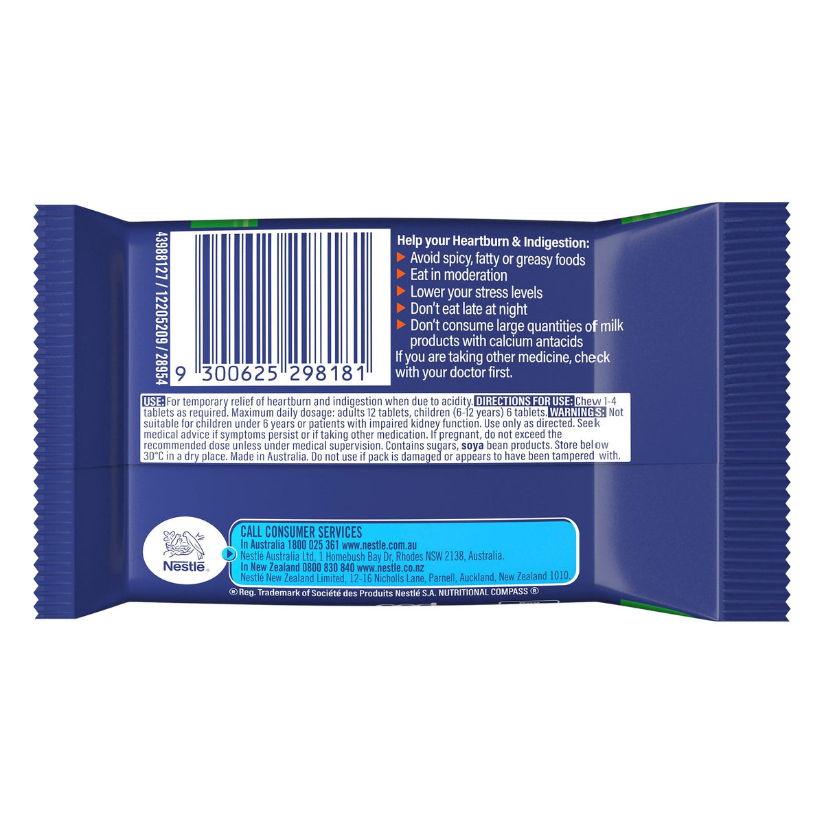 QUICK-EZE Heartburn & Acid Indigestion Peppermint Chewy Flavour Tablets 3 x 8