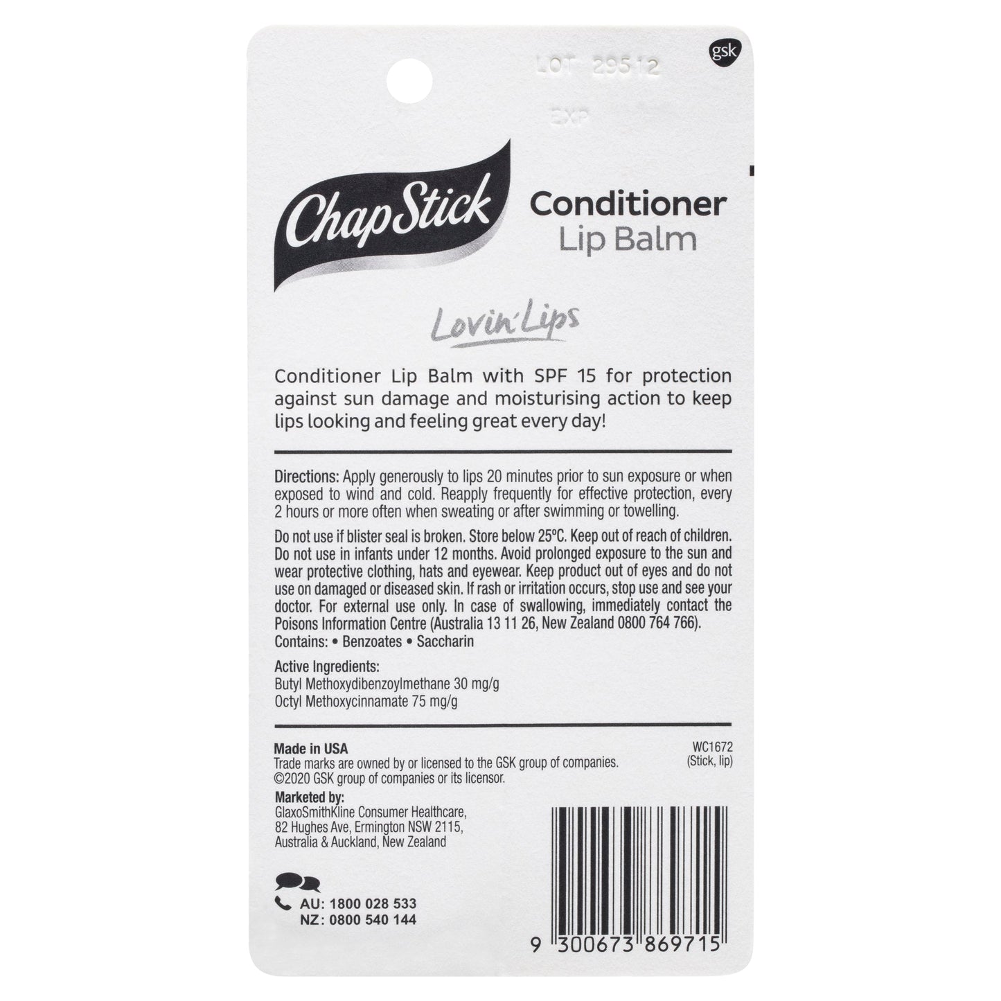 Chapstick Lip Conditioner SPF 15+ Stick 4.2g - Cutprice Online