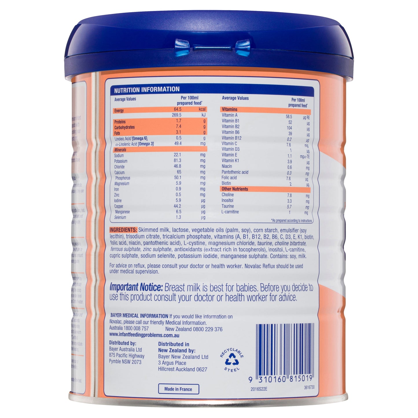 Novalac Reflux Premium Infant Formula Powder 800g - Cutprice Online
