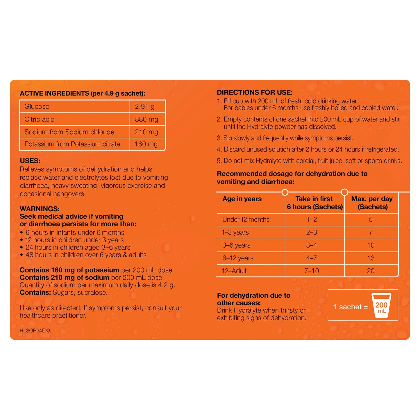 Hydralyte Orange Sachets Value Pack 4.9g x 24 - Cutprice Online