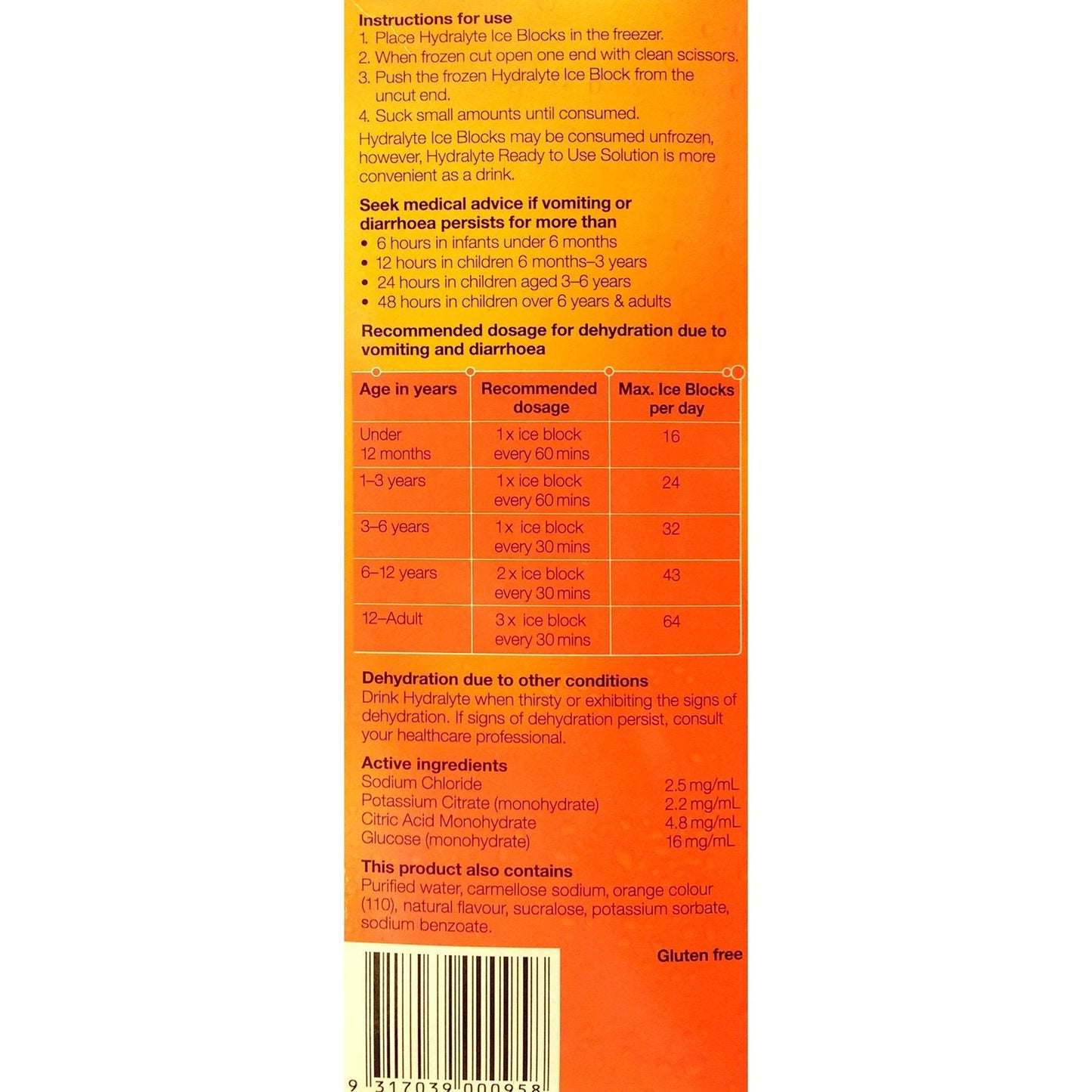 Hydralyte Rehydration Orange Flavoured Ice Blocks 16 Pack - Cutprice Online