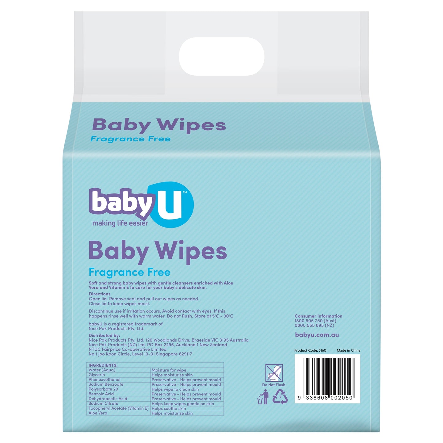 Baby U Baby Wipes Fragrance Free 240 Pack - Cutprice Online