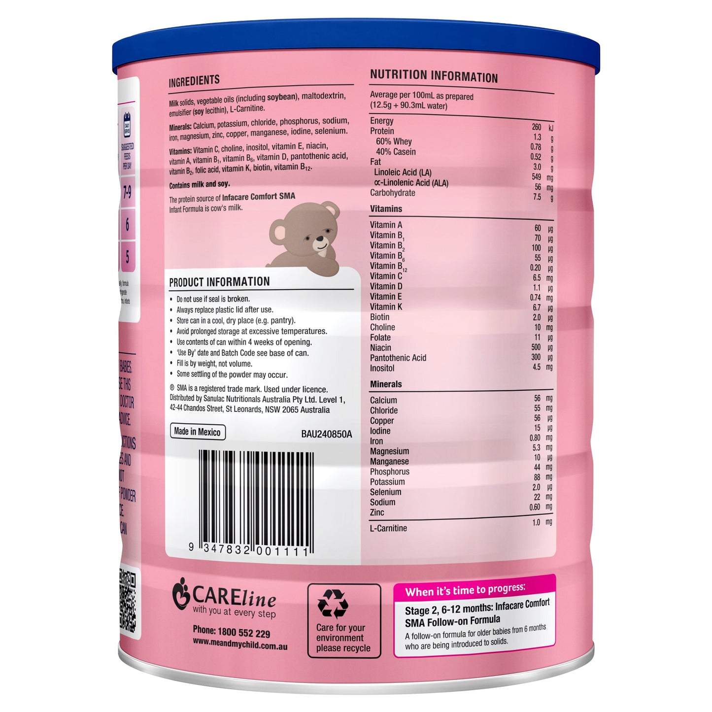 SMA INFACARE COMFORT INFANT PWDR 0-6M 850G - Cutprice Online