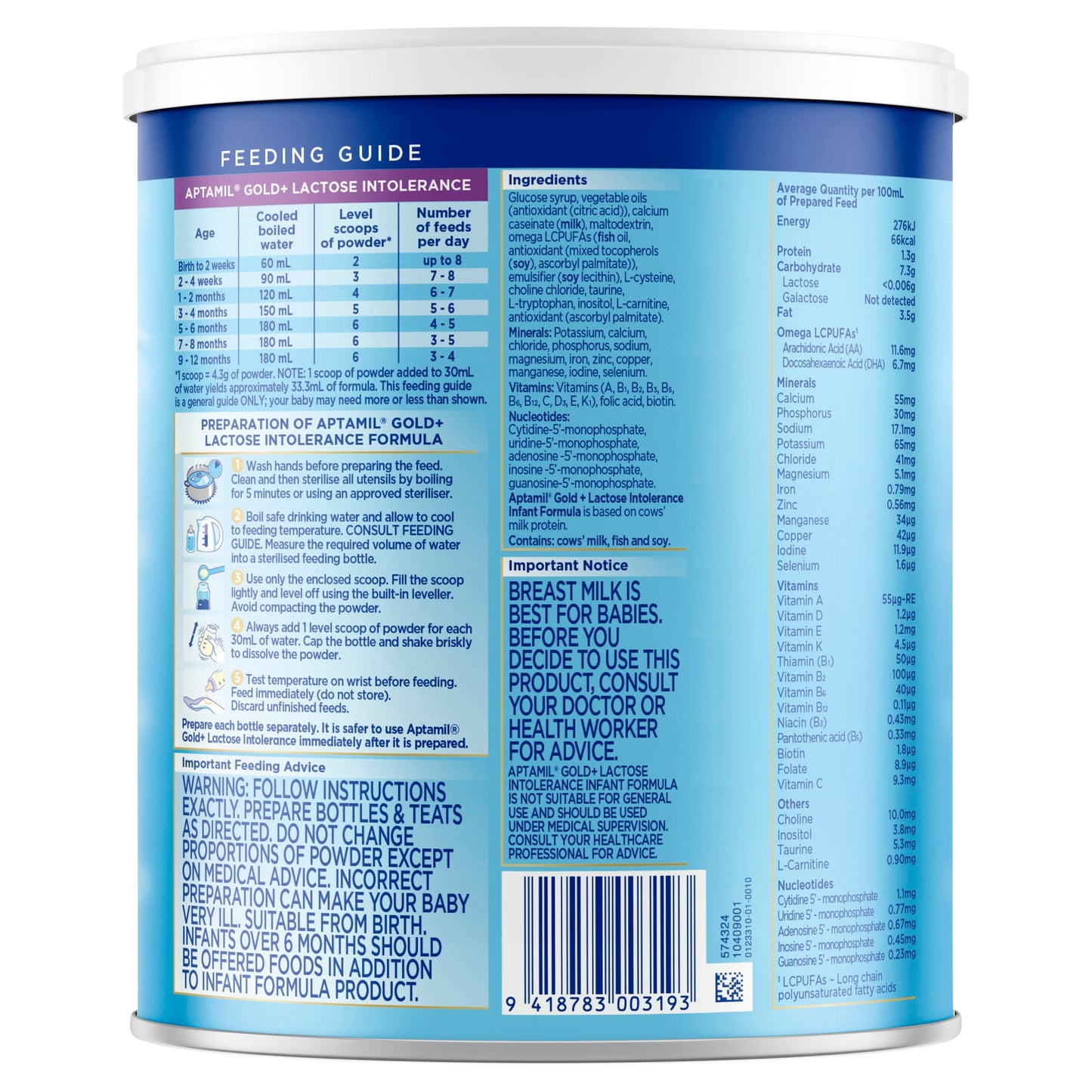 Aptamil Gold+ Lactose Intolerance Baby Infant Formula From Birth to 12 Months 900g - Cutprice Online