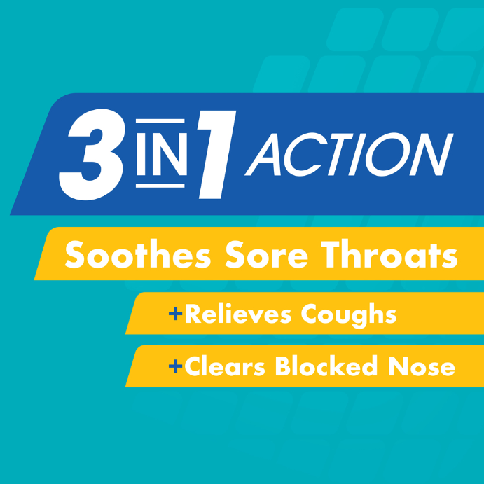 Difflam Soothing Cough + Sore Throat + Blocked Nose Blackcurrant Flavour 32 Lozenges