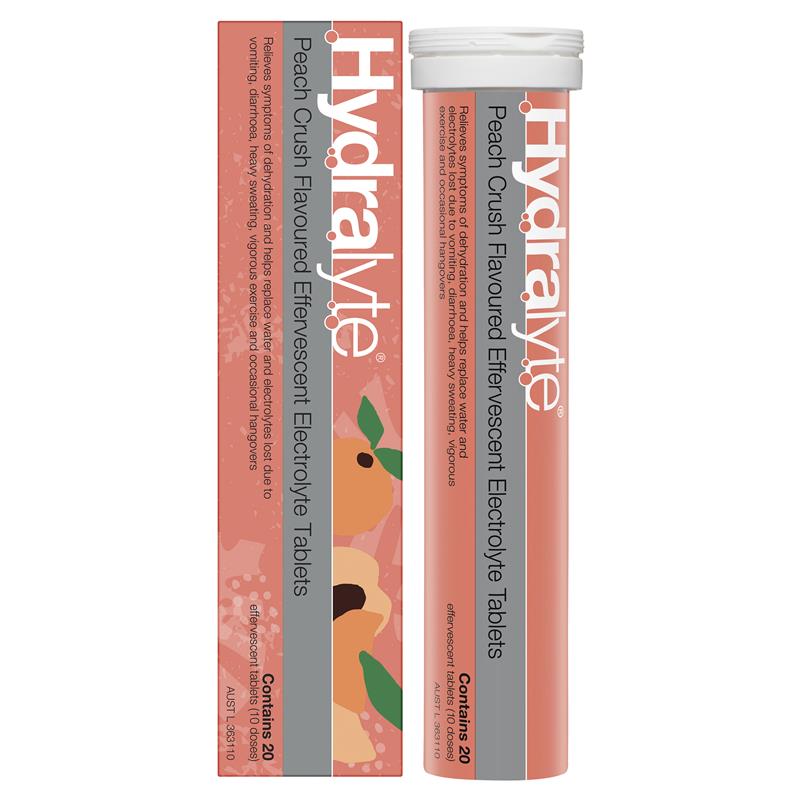 Hydralyte Electrolyte Effervescent Peach Crush 20 Tablets - Cutprice Online