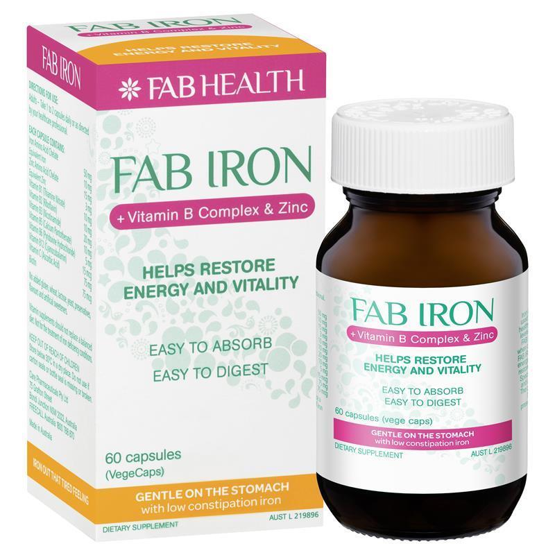 Fab Iron + Vitamin B Cmplex + Zinc 60 Capsules - Cutprice Online